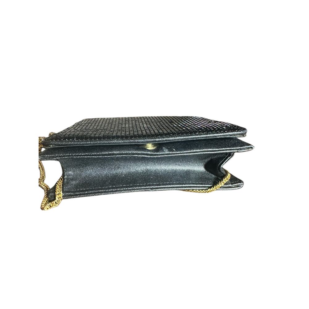 Vintage Whiting & Davis Purse Black Metal Mesh Flap Clutch Handbag chain strap - Picture 3 of 9